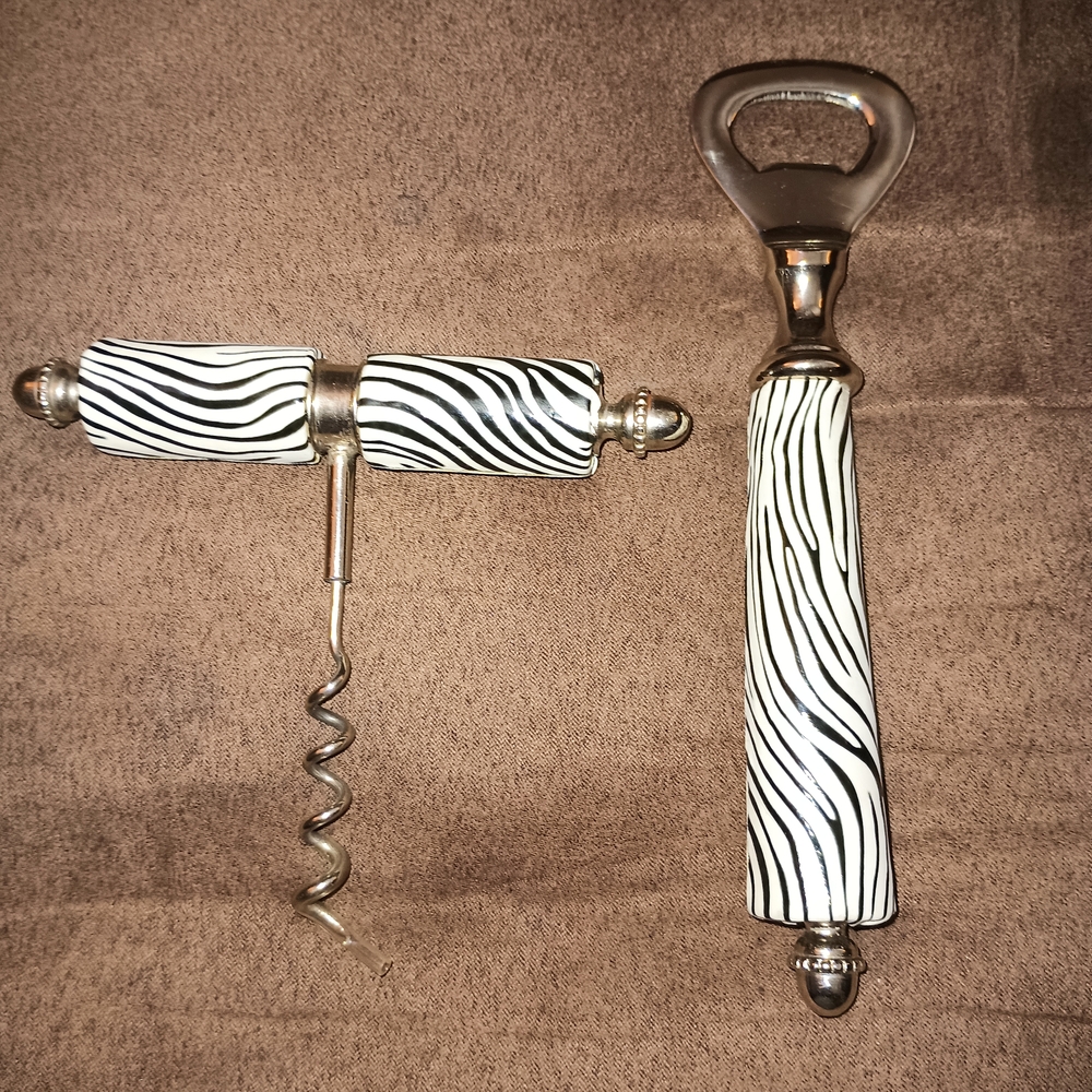 Pier 1 Zebra‎ Print Corkscrew and Bottle Opener Set